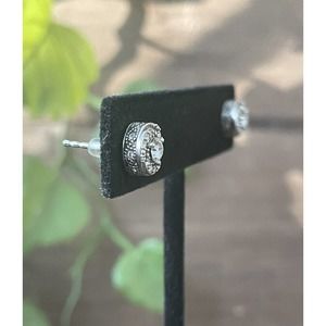 Estate Sterling Silver Cubic Zirconia Studs - Decorative Sides - Push Back 925